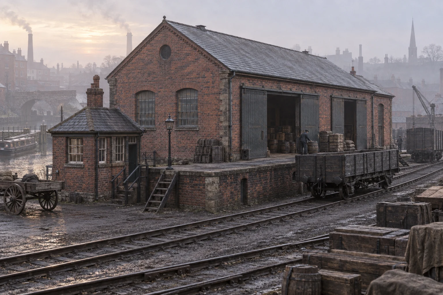 Goods Yards & Sidings, c. 1893; AI-generated historical interpretation set in Britain.