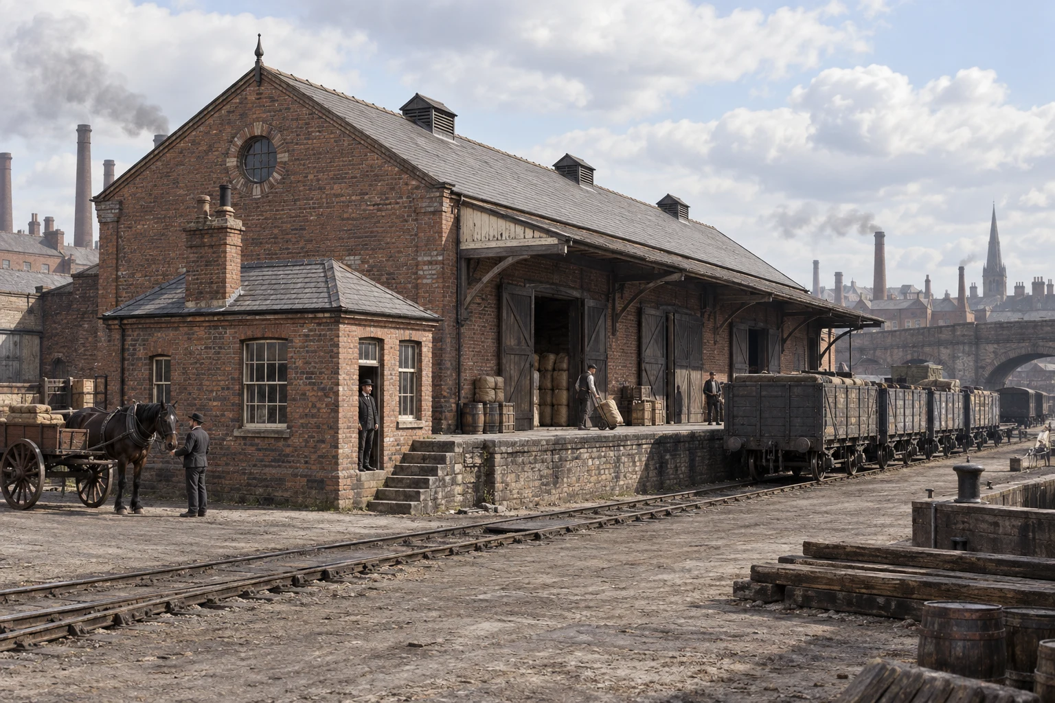 Goods Yards & Sidings, c. 1881; AI-generated historical interpretation set in Britain.