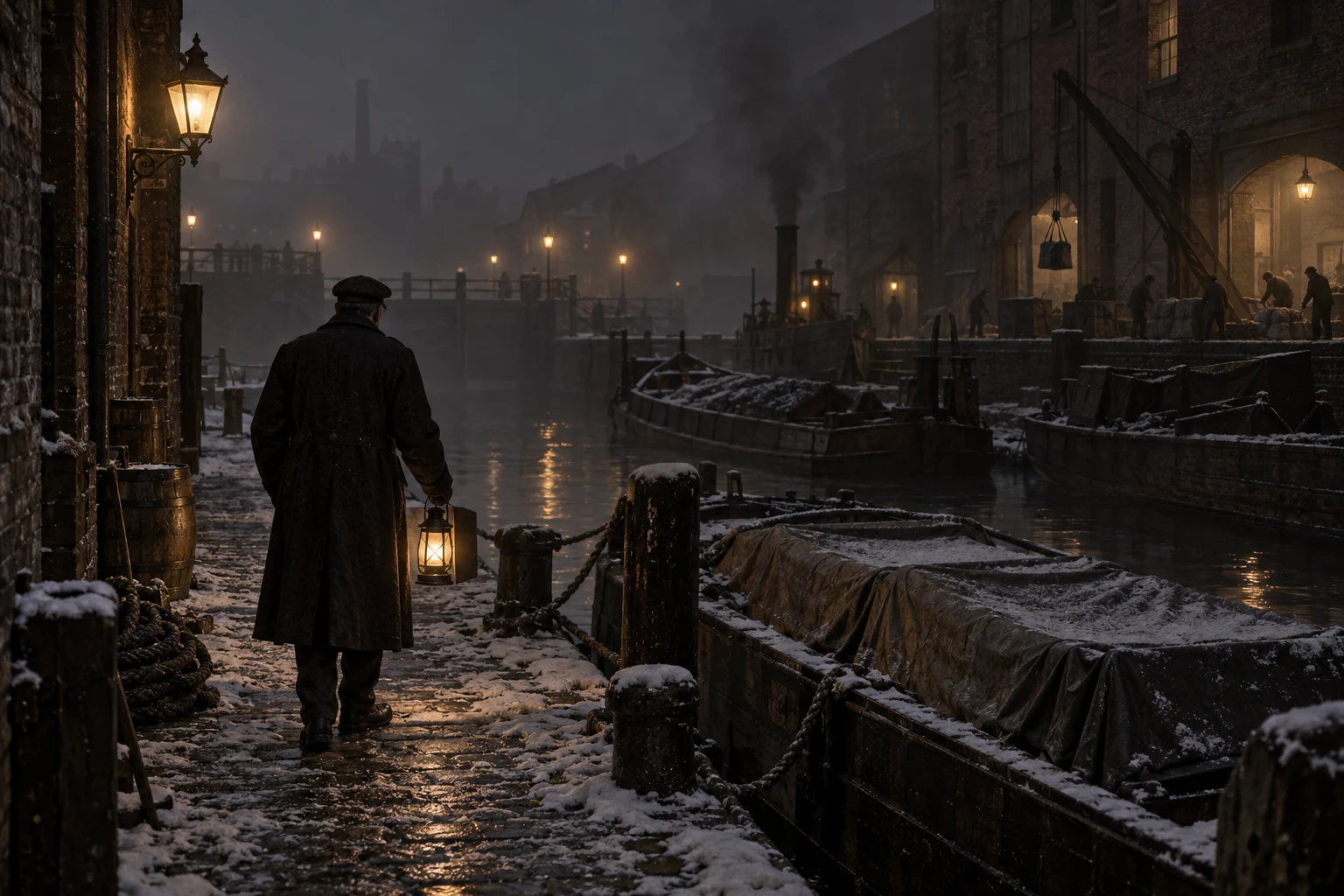 Industrial Canalsides, c. 1896; AI-generated historical interpretation set in Britain.