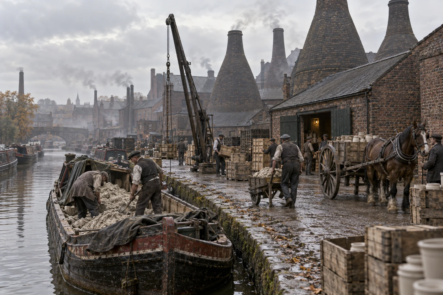 Industrial Canalsides, c. 1901; AI-generated historical interpretation set in Britain.