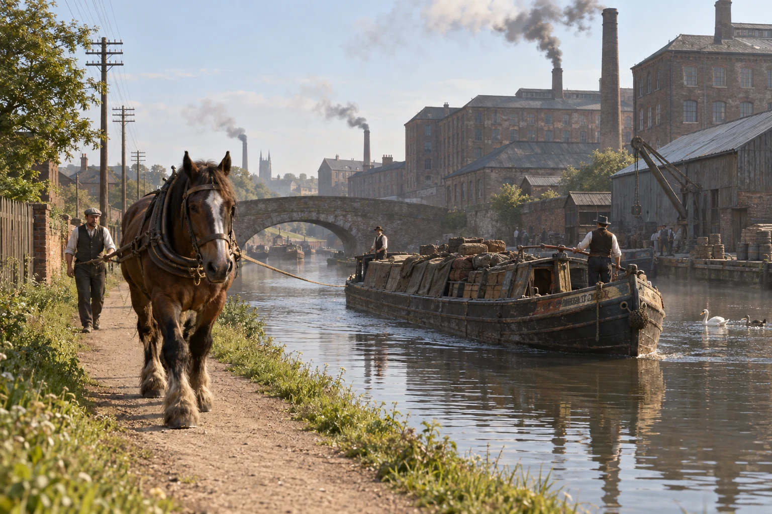 Industrial Canalsides, c. 1898; AI-generated historical interpretation set in Britain.