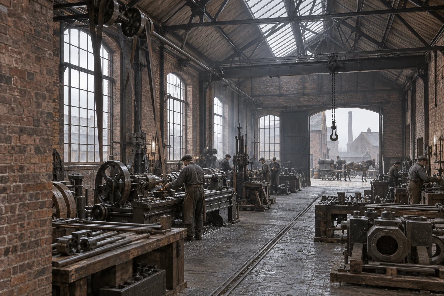 Industrial Interiors, c. 1890; AI-generated historical interpretation set in Britain.