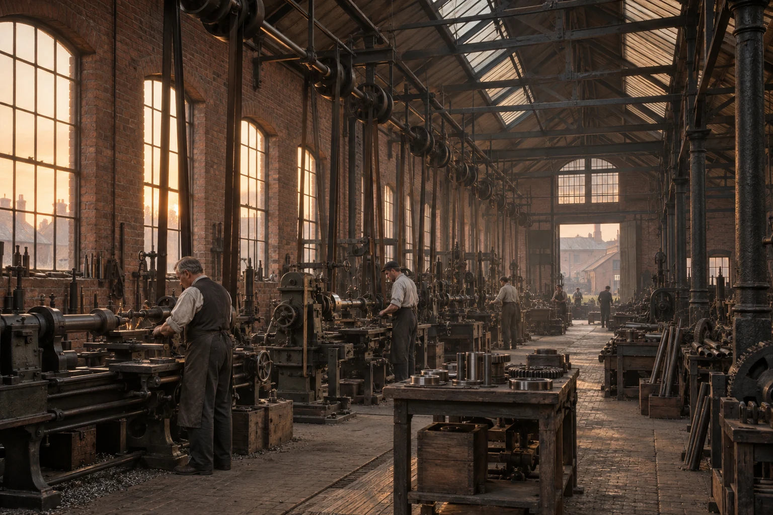 Industrial Interiors, c. 1894; AI-generated historical interpretation set in Britain.