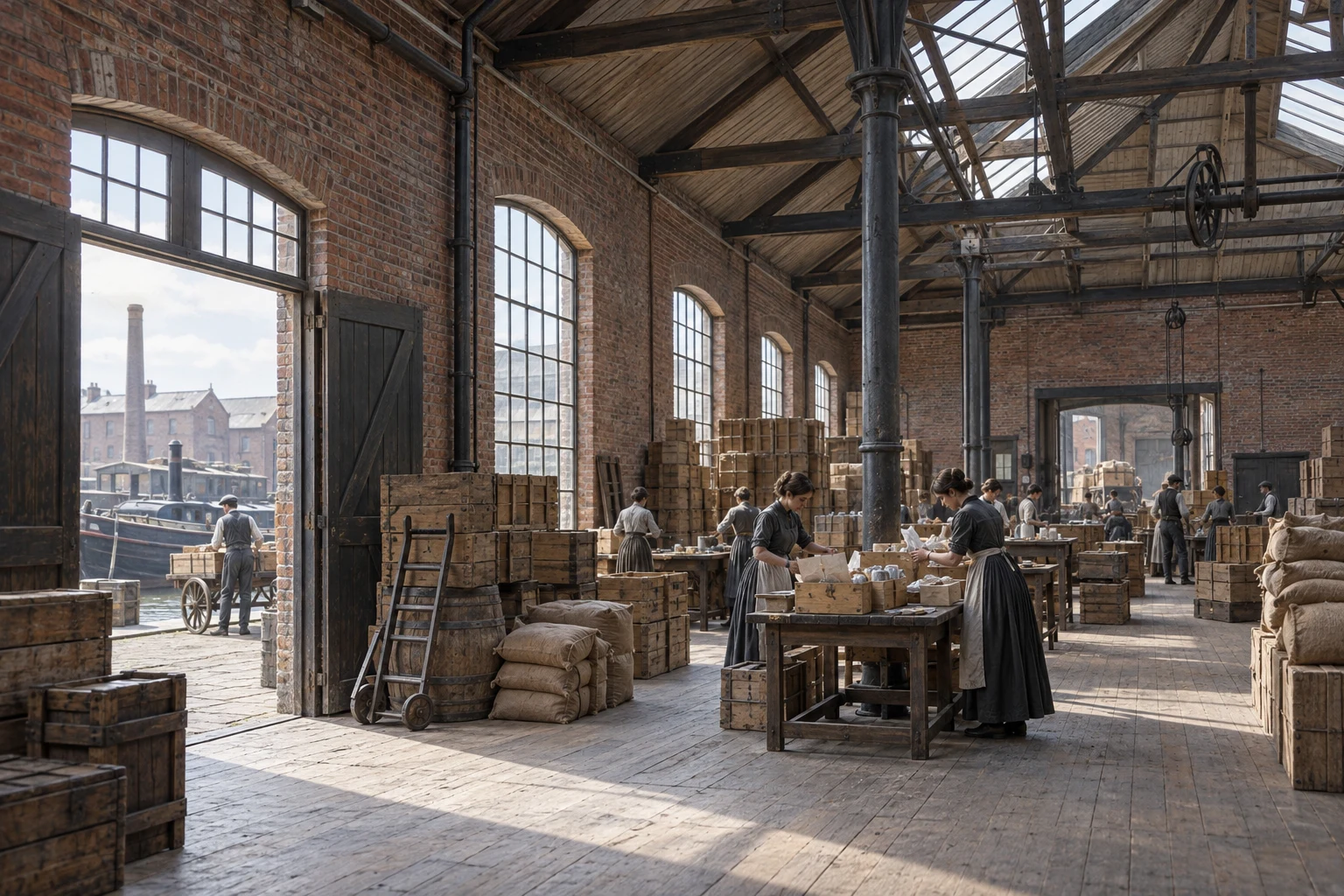 Industrial Interiors, c. 1881; AI-generated historical interpretation set in Britain.