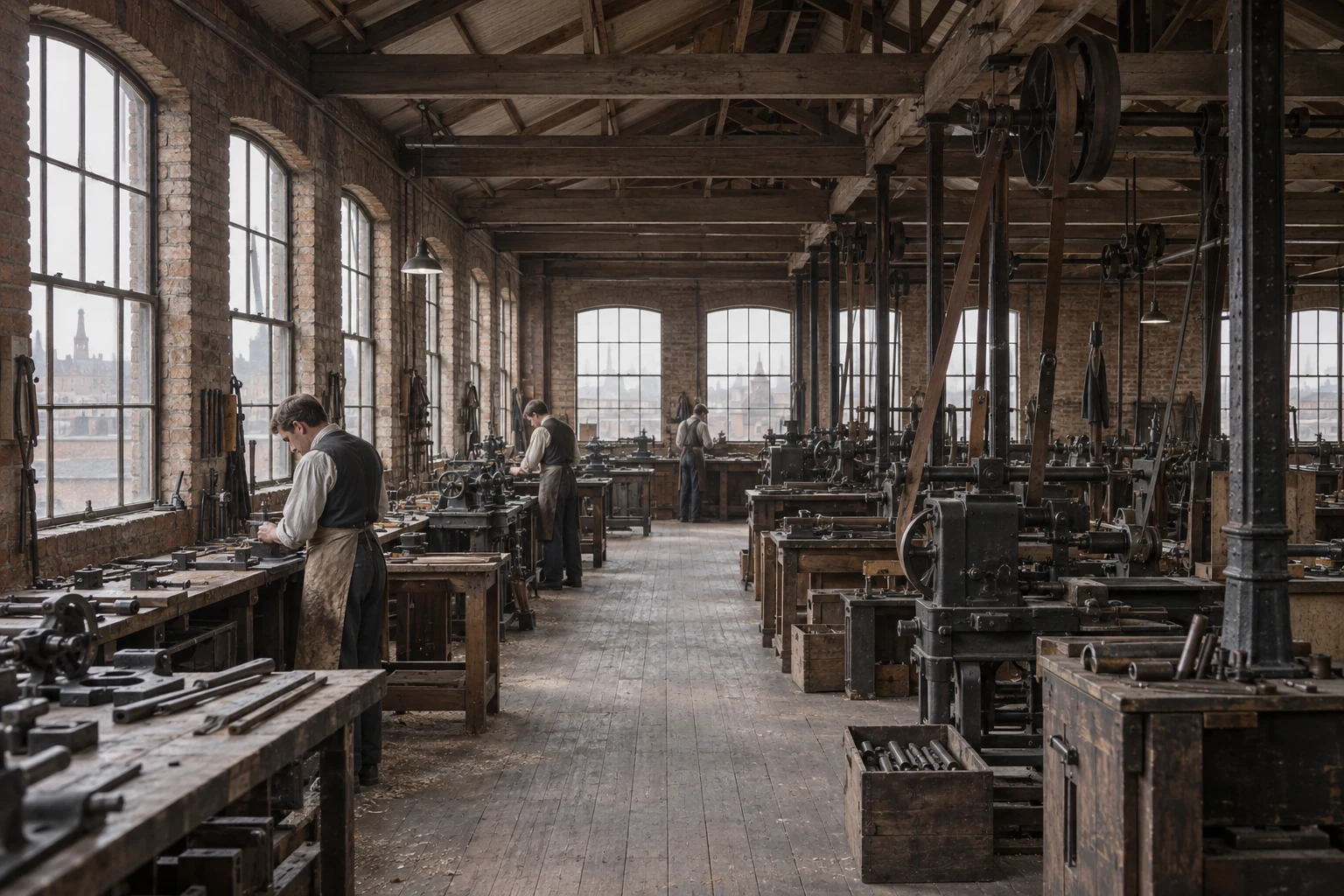 Industrial Interiors, c. 1902; AI-generated historical interpretation set in Britain.