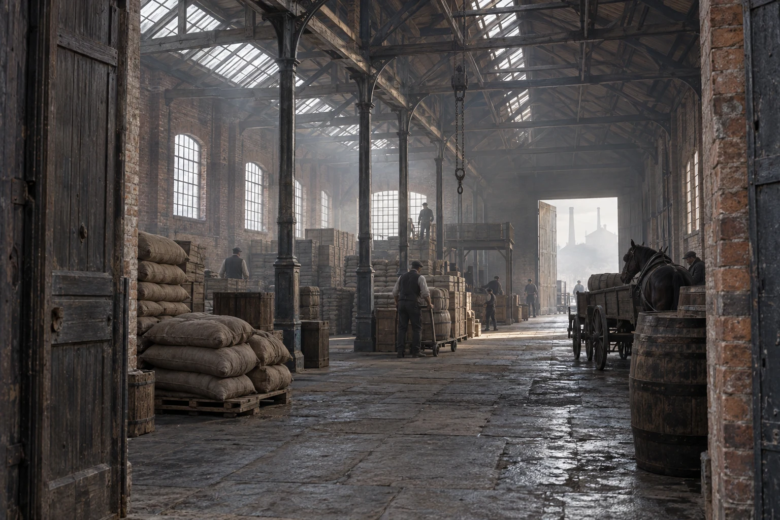 Industrial Interiors, c. 1894; AI-generated historical interpretation set in Britain.