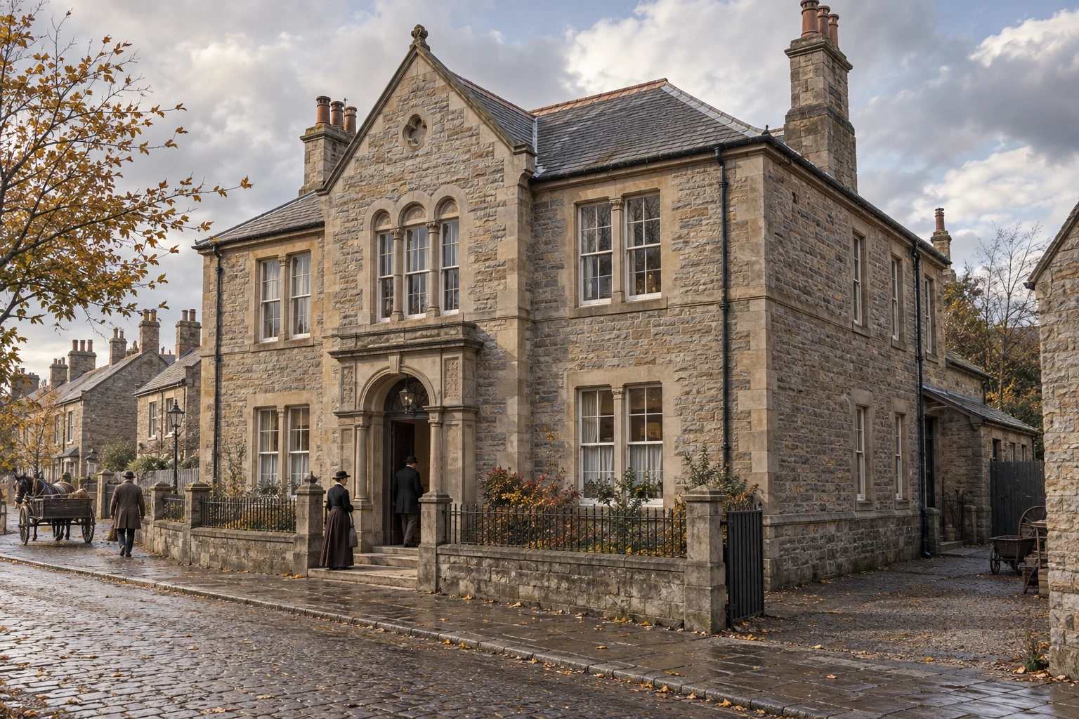 Institutional Buildings, c. 1892; AI-generated historical interpretation set in Britain.