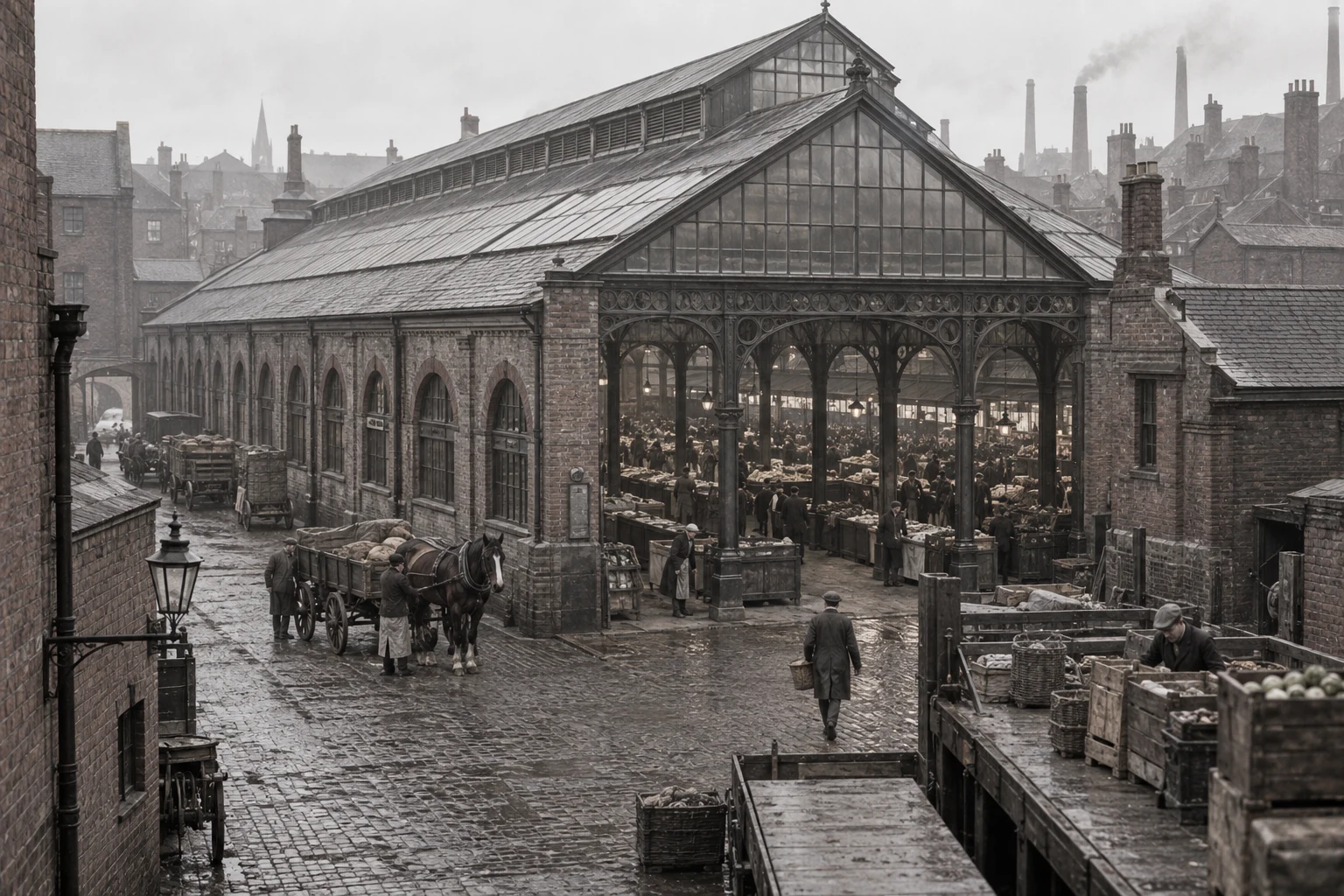 Markets, c. 1901; AI-generated historical interpretation set in Britain.