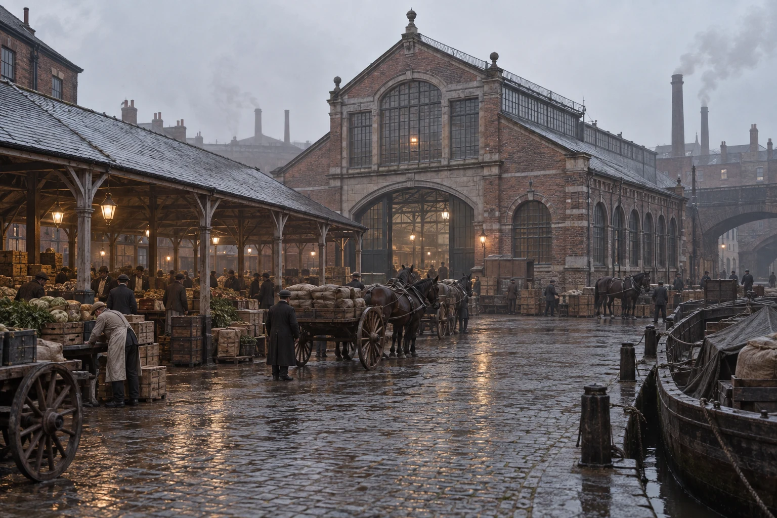Markets, c. 1890; AI-generated historical interpretation set in Britain.