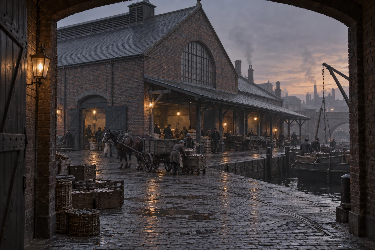 Markets, c. 1898; AI-generated historical interpretation set in Britain.