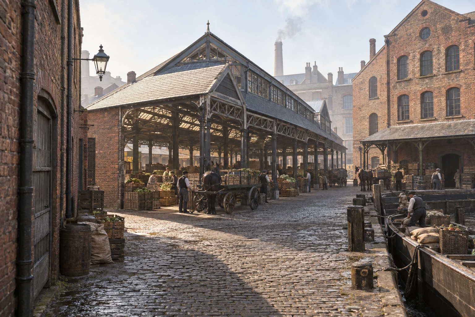 Markets, c. 1910; AI-generated historical interpretation set in Britain.
