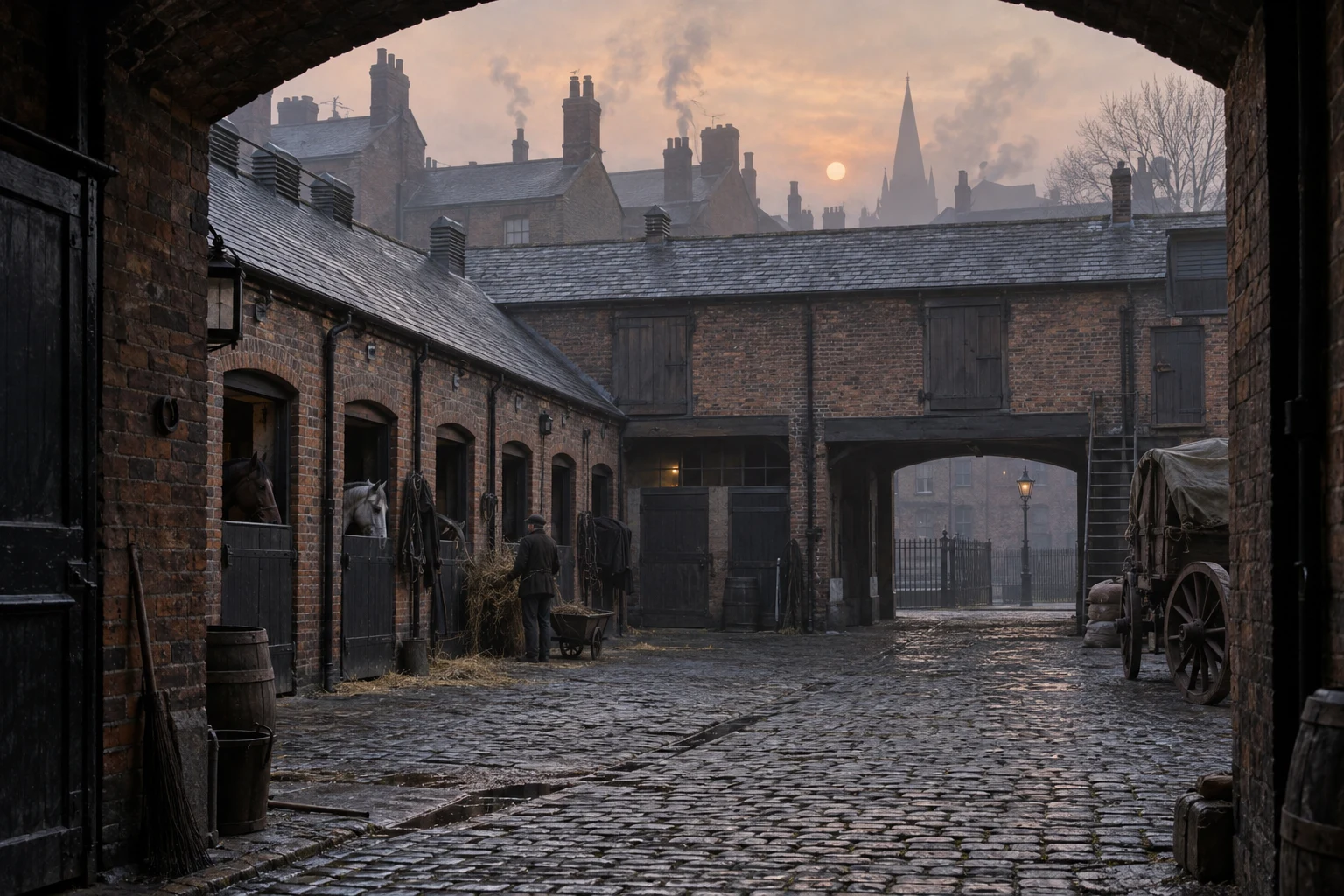 Mews & Service Yards, c. 1894; AI-generated historical interpretation set in Britain.