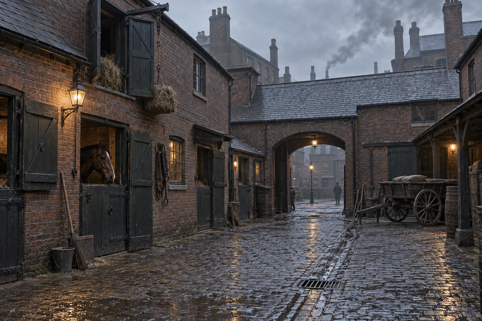 Mews & Service Yards, c. 1883; AI-generated historical interpretation set in Britain.