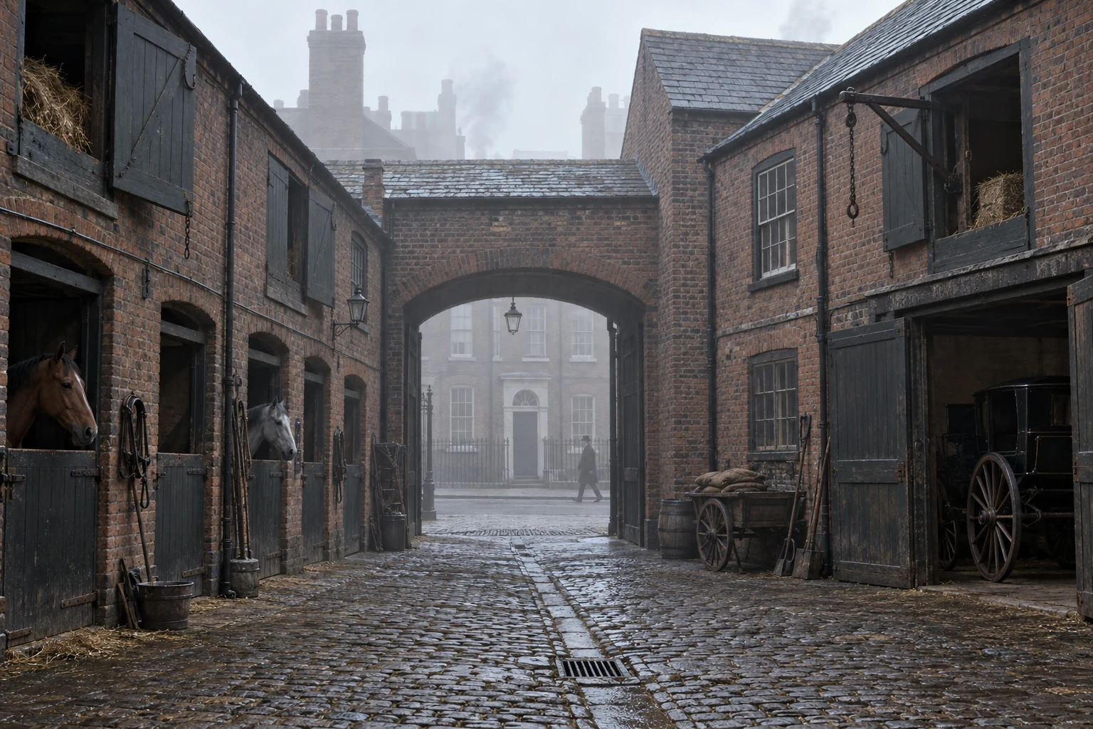 Mews & Service Yards, c. 1900; AI-generated historical interpretation set in Britain.