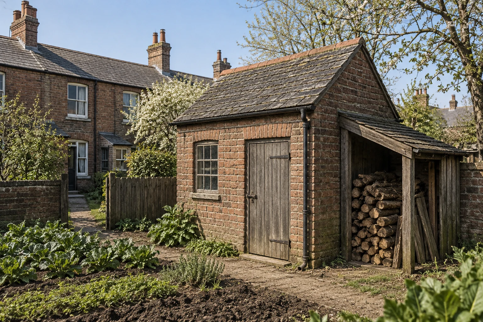 Outbuildings, c. 1894; AI-generated historical interpretation set in Britain.