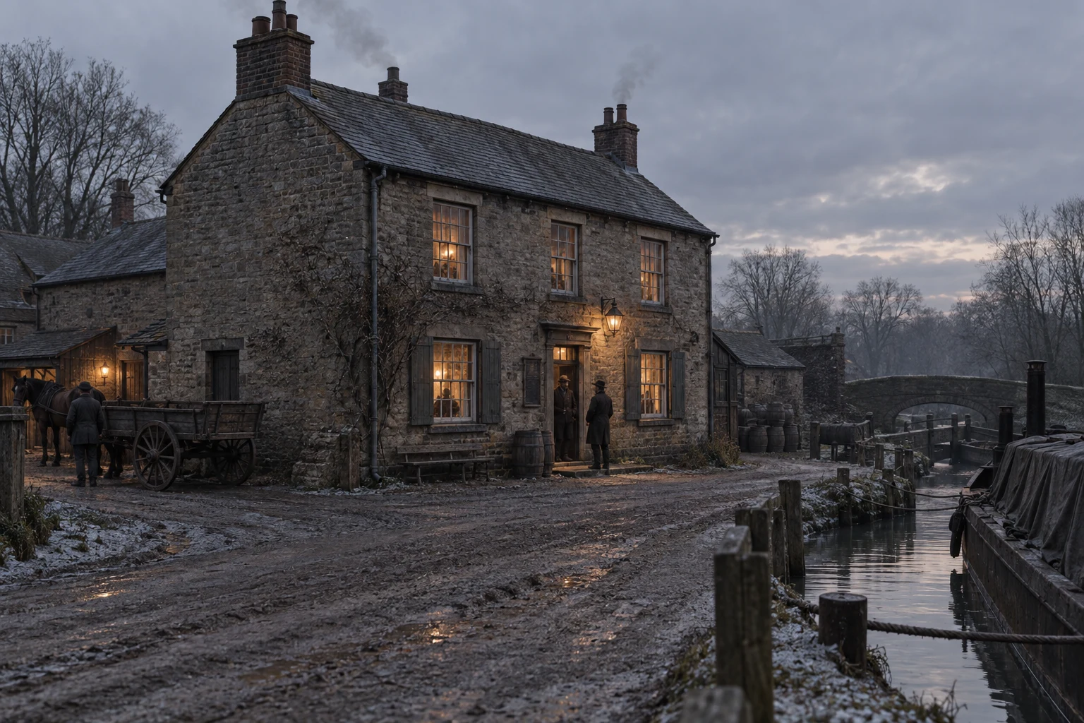 Public Houses and Inns, c. 1897; AI-generated historical interpretation set in Britain.