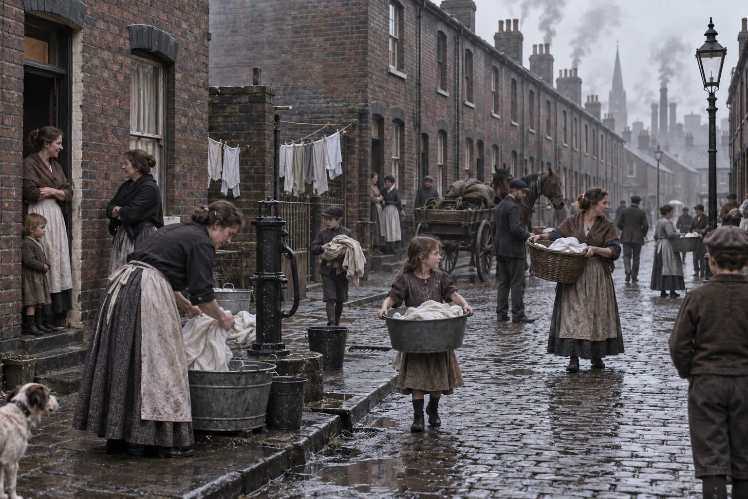 Residential Streets, c. 1884; AI-generated historical interpretation set in Britain.