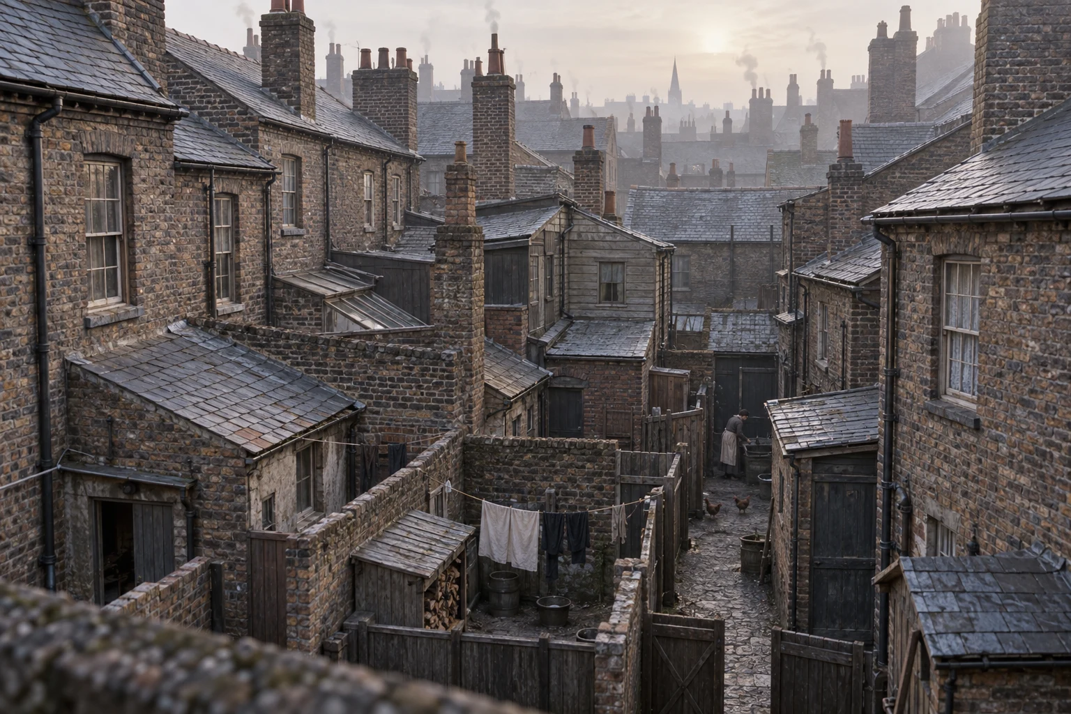 Slums, c. 1893; AI-generated historical interpretation set in Britain.