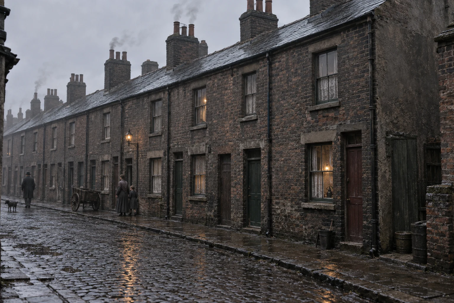 Slums, c. 1887; AI-generated historical interpretation set in Britain.