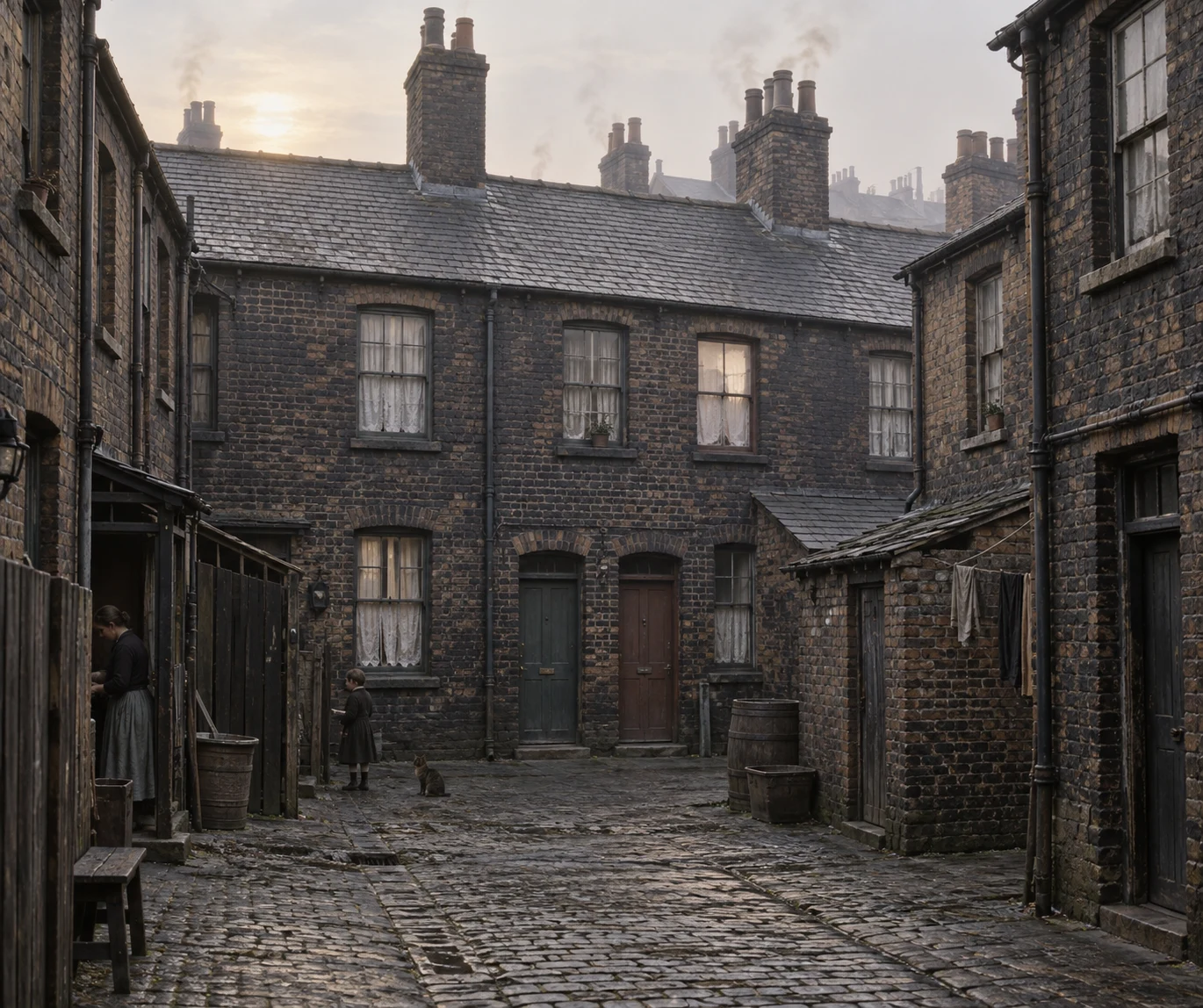 Slums, c. 1908; AI-generated historical interpretation set in Britain.