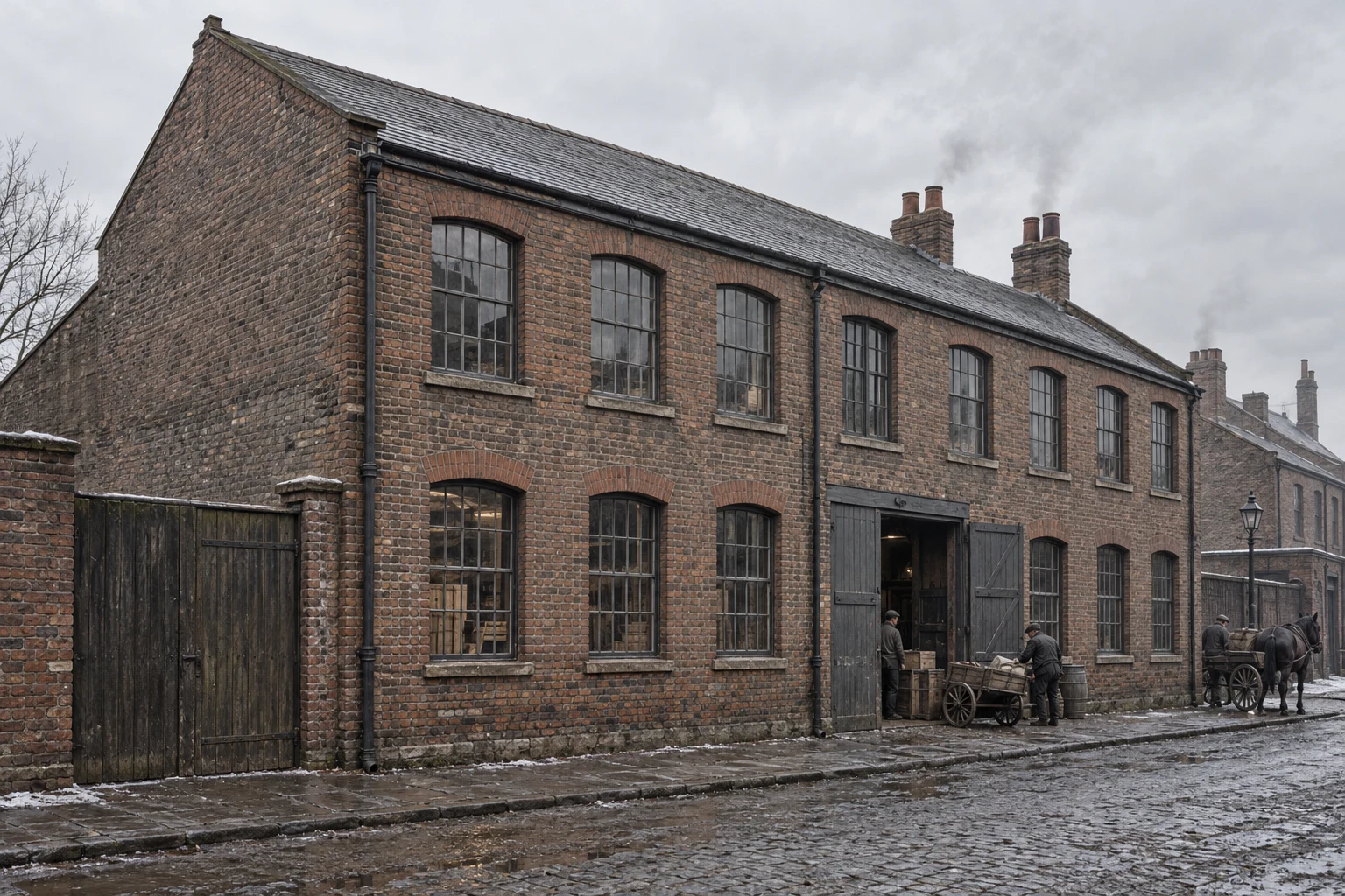 Small Factories, c. 1908; AI-generated historical interpretation set in Britain.