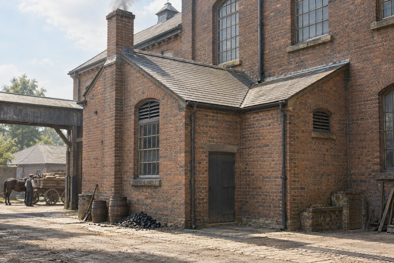 Small Utility Buildings, c. 1899; AI-generated historical interpretation set in Britain.
