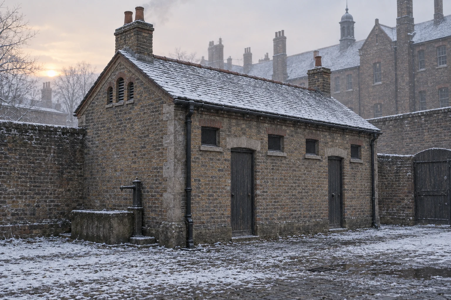 Small Utility Buildings, c. 1888; AI-generated historical interpretation set in Britain.