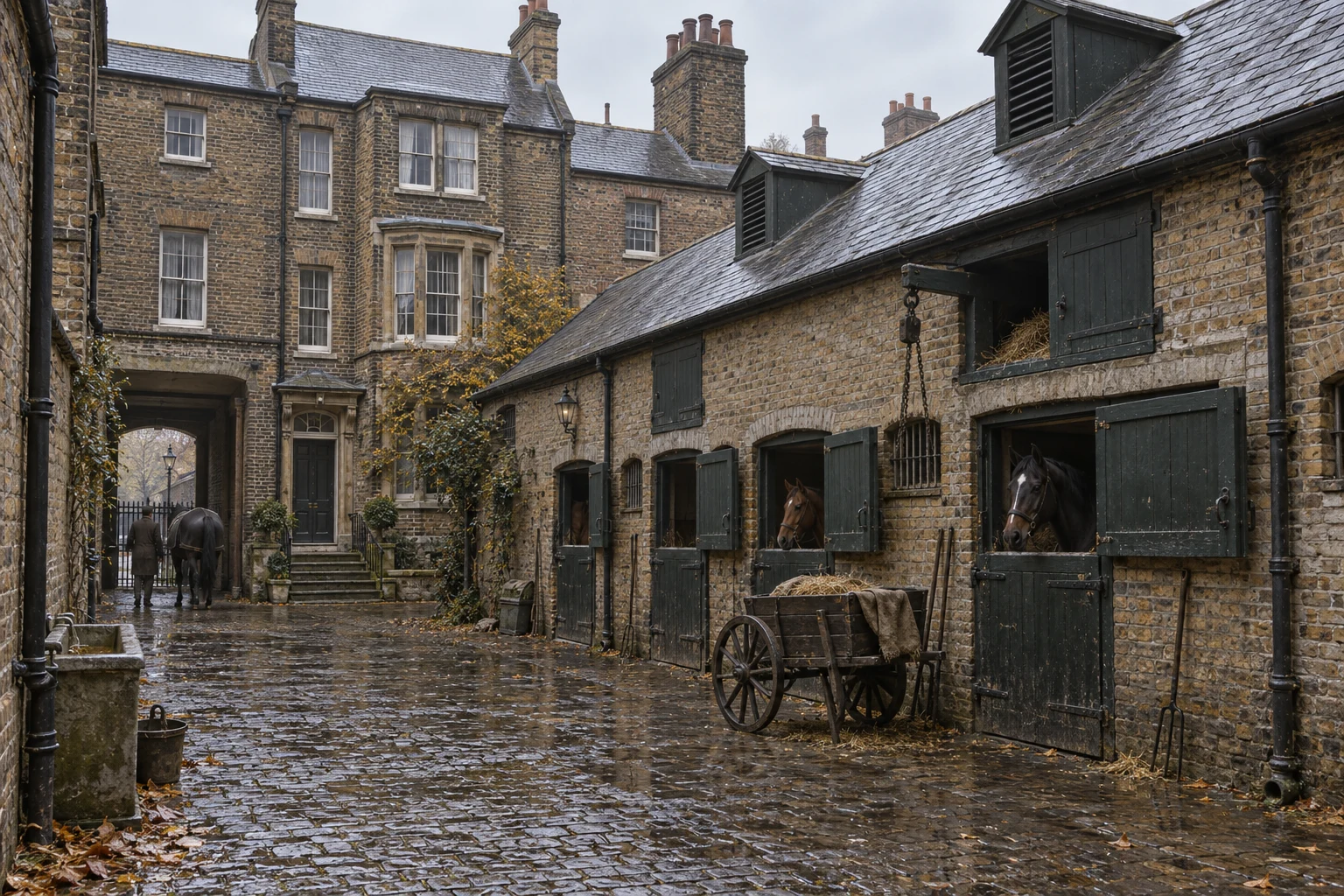 Stables, c. 1893; AI-generated historical interpretation set in Britain.