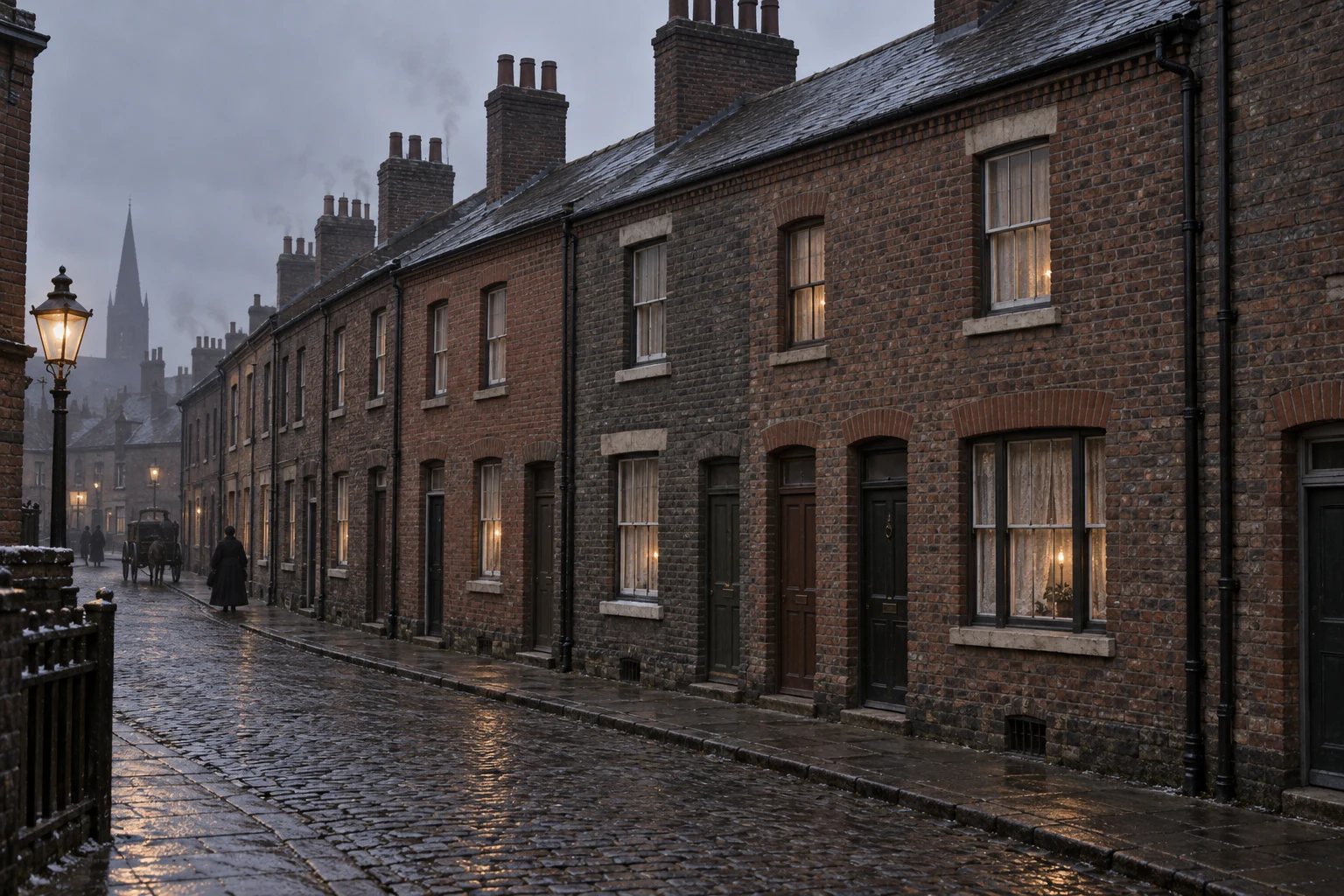Terraced Houses, c. 1902; AI-generated historical interpretation set in Britain.