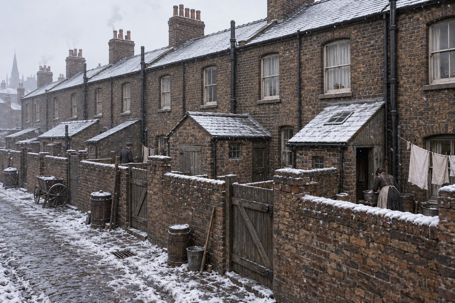 Terraced Houses, c. 1888; AI-generated historical interpretation set in Britain.