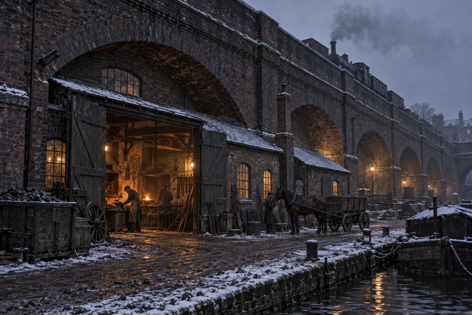 Viaducts & Arches, c. 1884; AI-generated historical interpretation set in Britain.