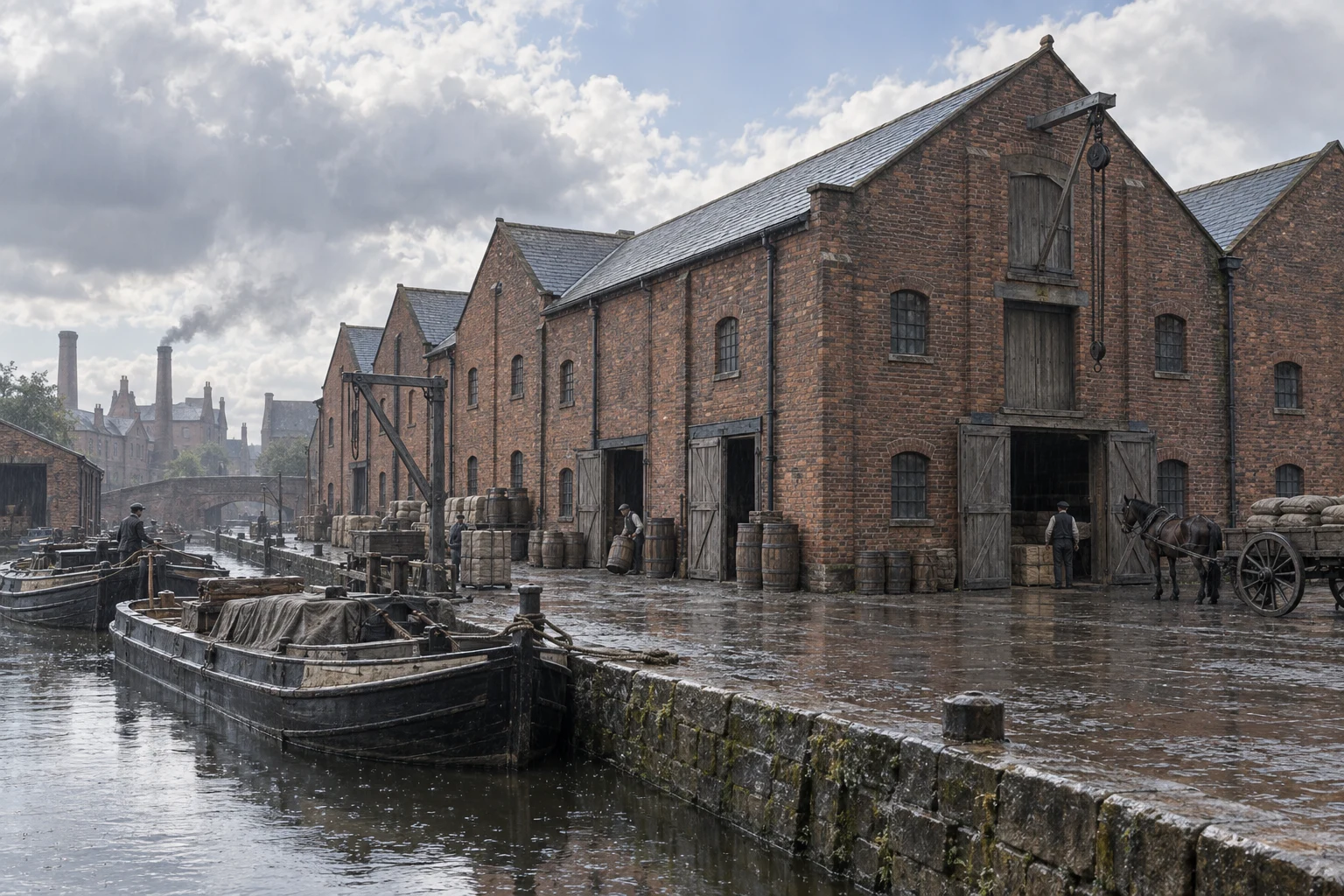 Warehouses & Depots, c. 1906; AI-generated historical interpretation set in Britain.