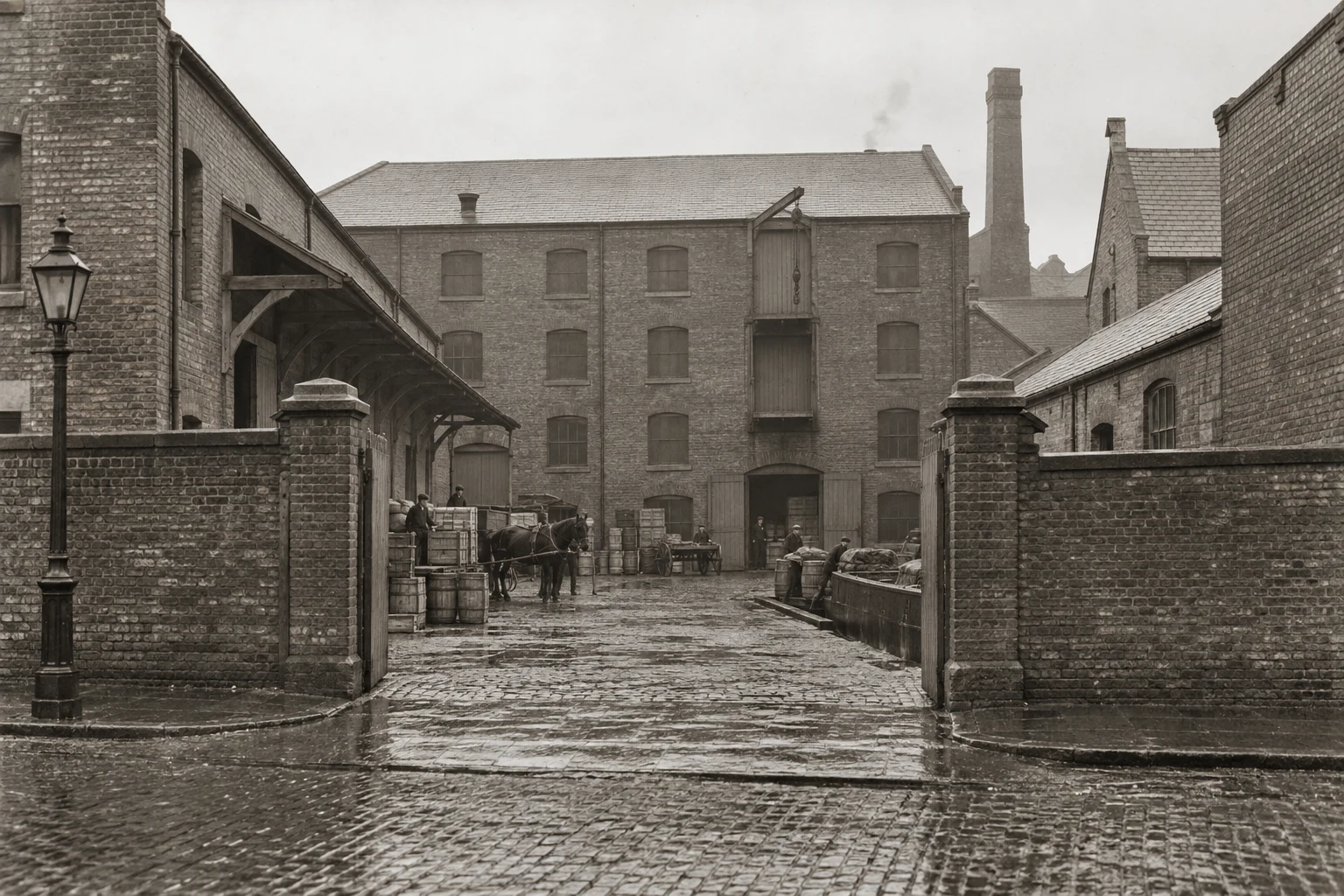 Warehouses & Depots, c. 1905; AI-generated historical interpretation set in Britain.