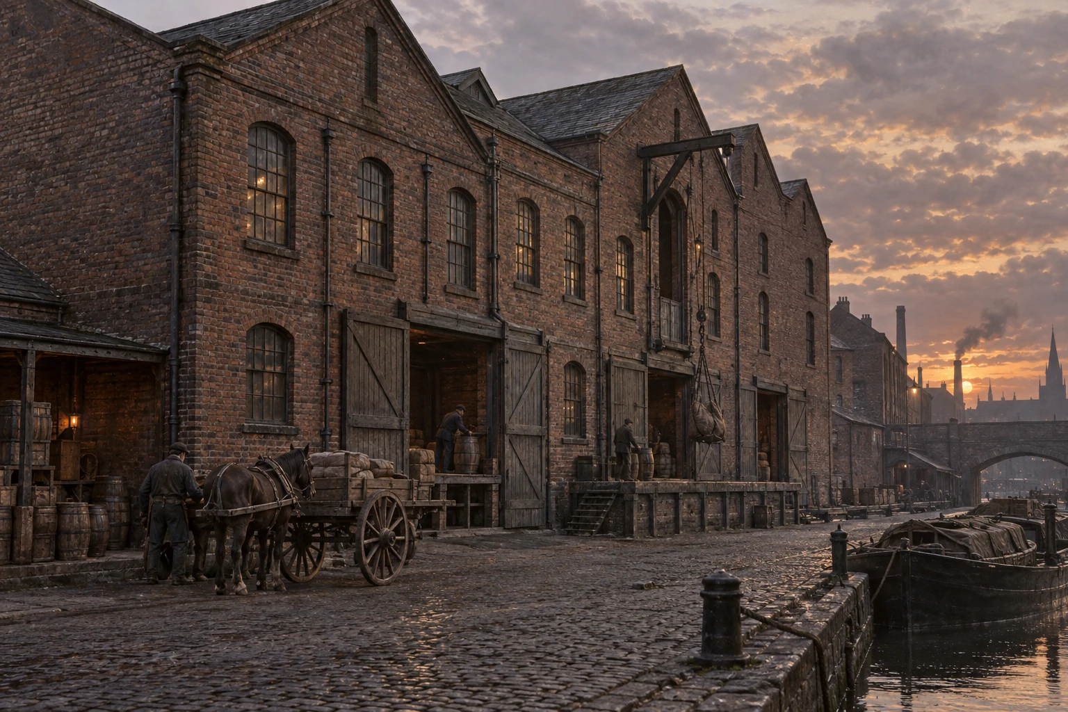 Warehouses & Depots, c. 1888; AI-generated historical interpretation set in Britain.