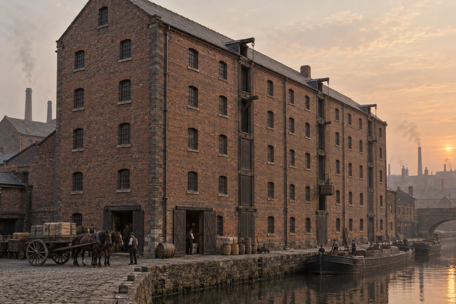 Warehouses & Depots, c. 1890; AI-generated historical interpretation set in Britain.