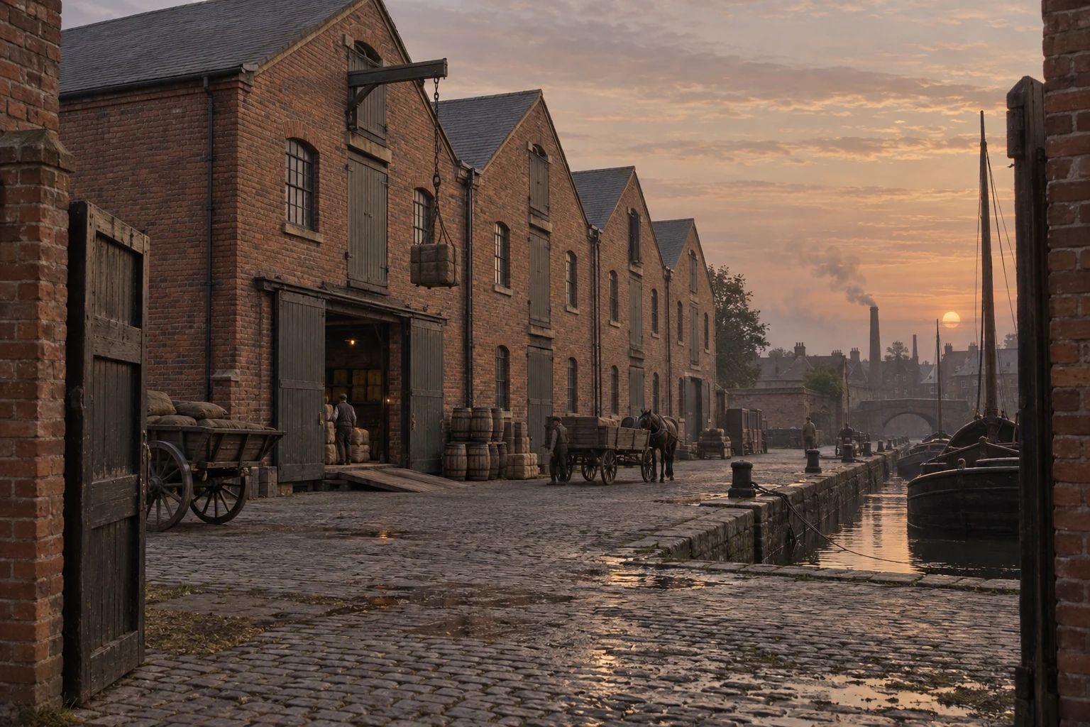 Warehouses & Depots, c. 1891; AI-generated historical interpretation set in Britain.