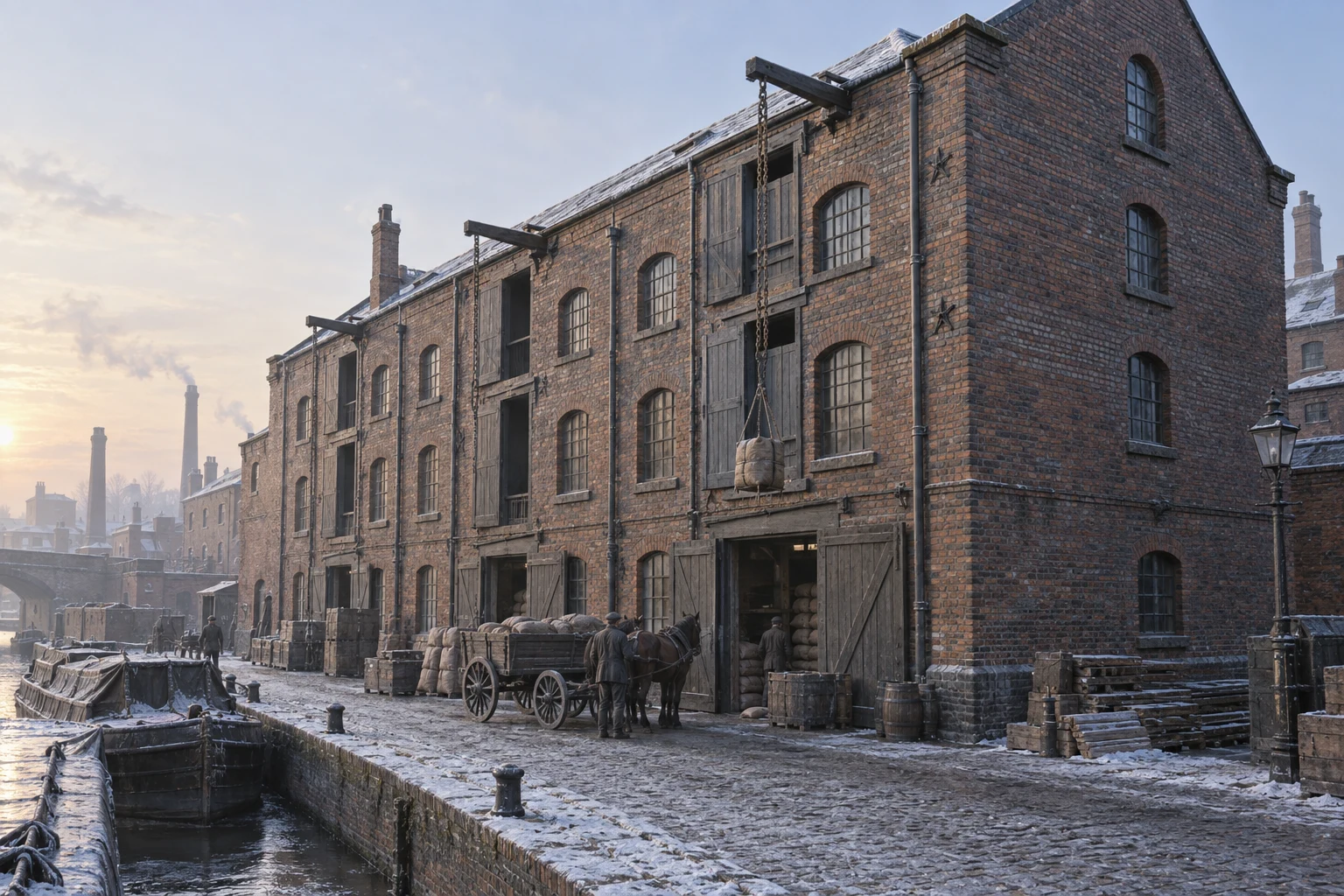 Warehouses & Depots, c. 1905; AI-generated historical interpretation set in Britain.
