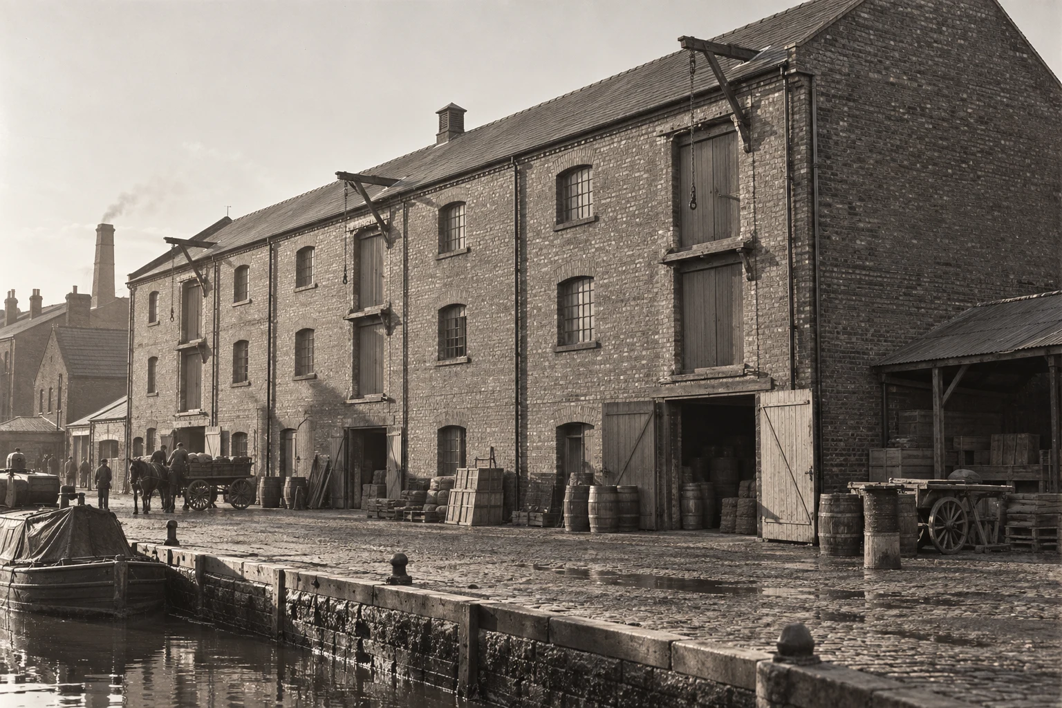 Warehouses & Depots, c. 1894; AI-generated historical interpretation set in Britain.