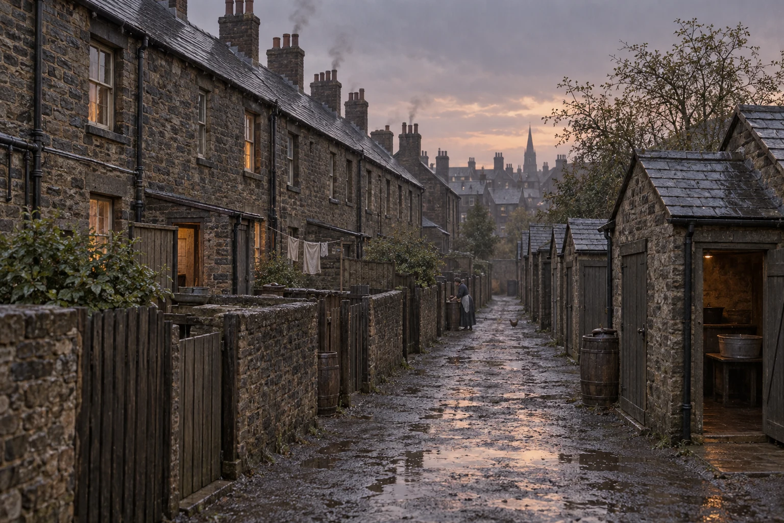 Workers Cottages, c. 1901; AI-generated historical interpretation set in Britain.