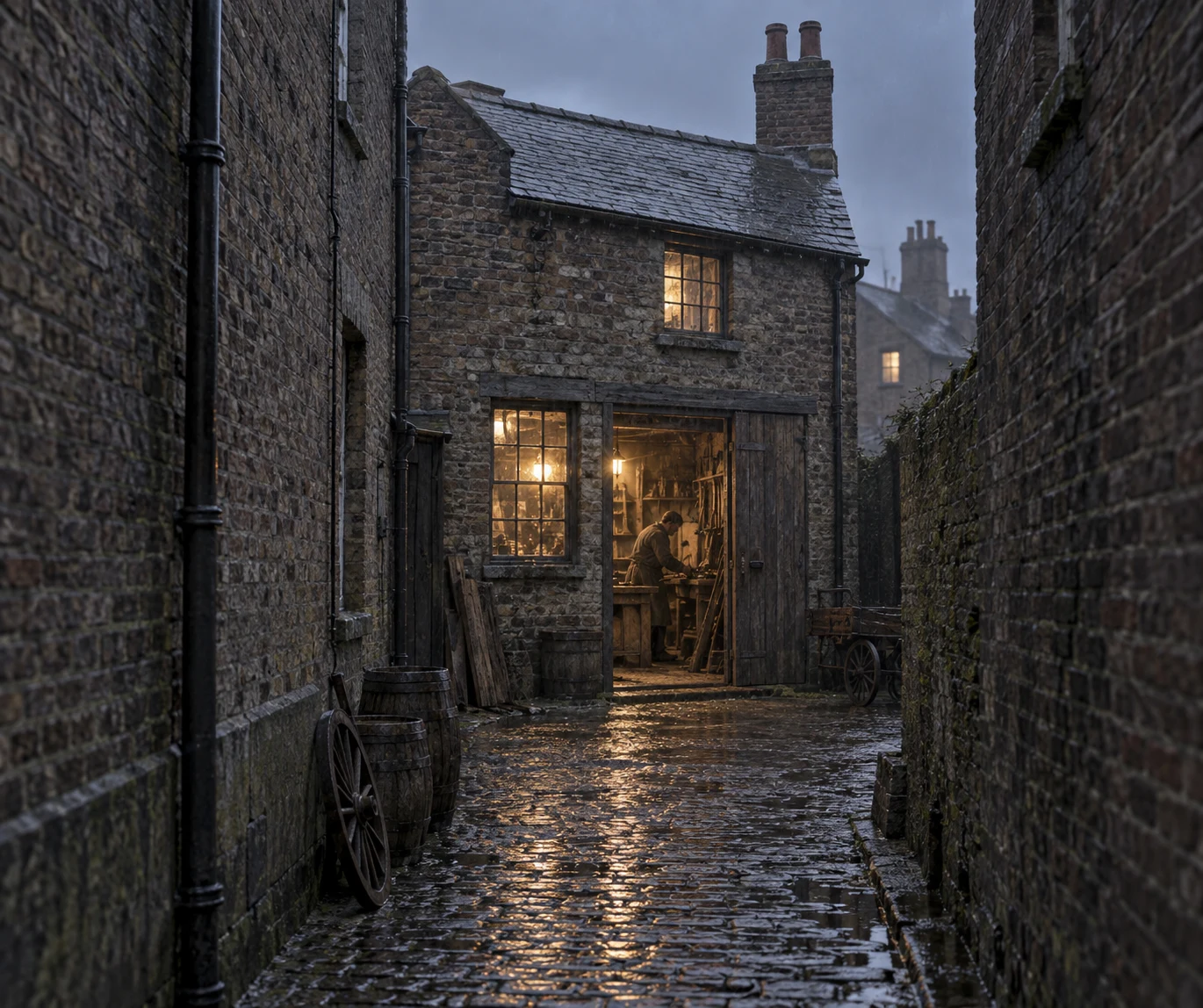 Workshops, c. 1894; AI-generated historical interpretation set in Britain.