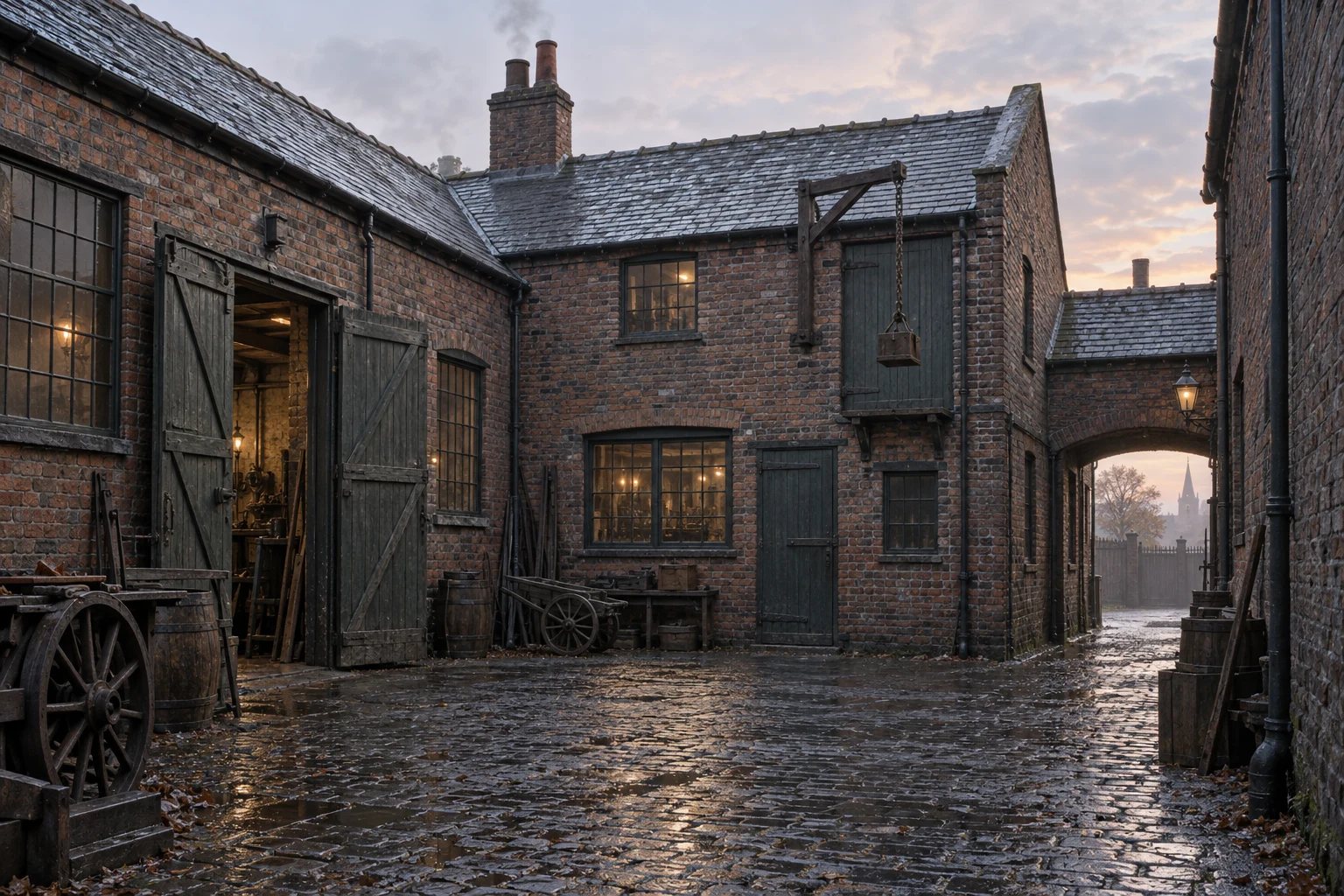 Workshops, c. 1909; AI-generated historical interpretation set in Britain.