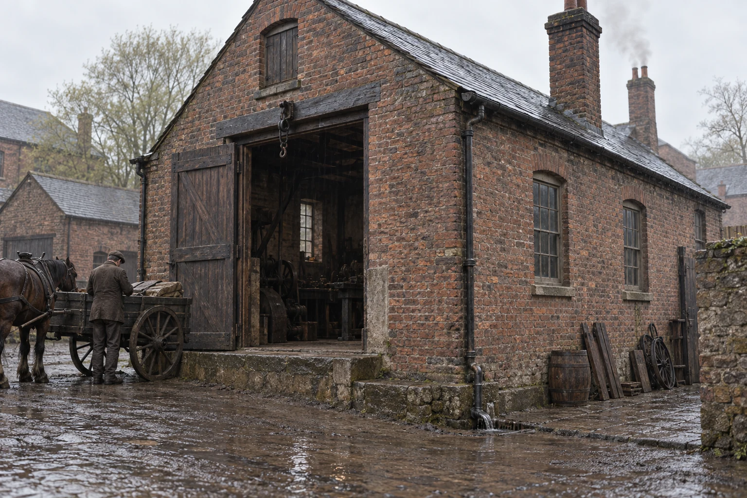 Workshops, c. 1881; AI-generated historical interpretation set in Britain.
