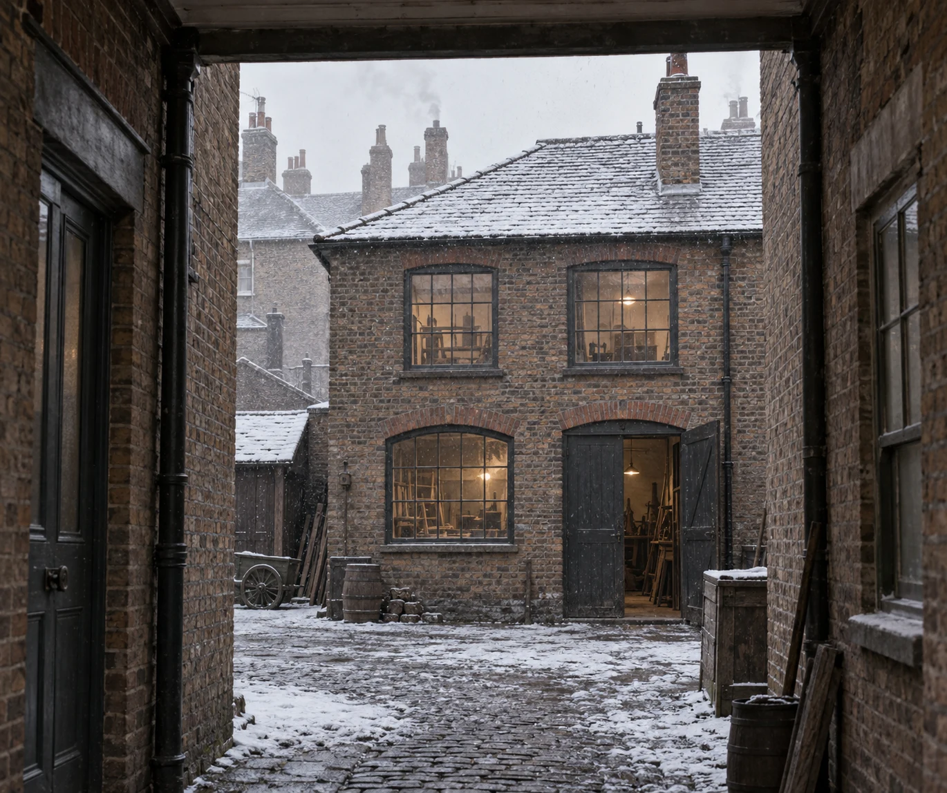 Workshops, c. 1903; AI-generated historical interpretation set in Britain.