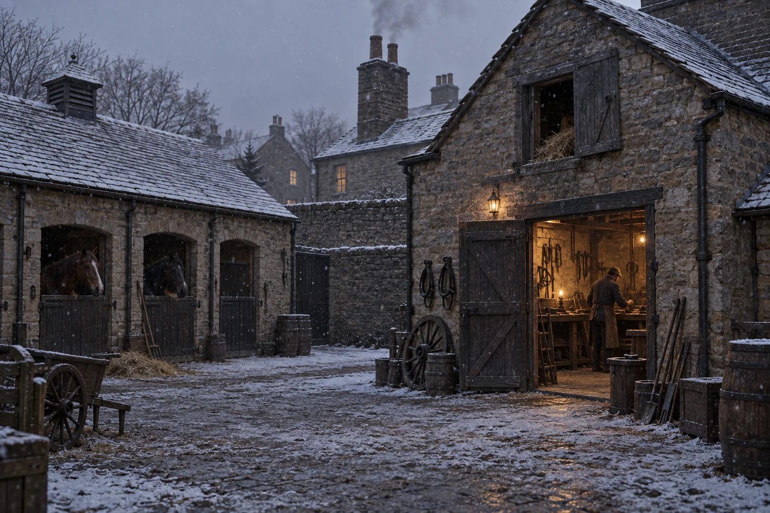 Workshops, c. 1886; AI-generated historical interpretation set in Britain.