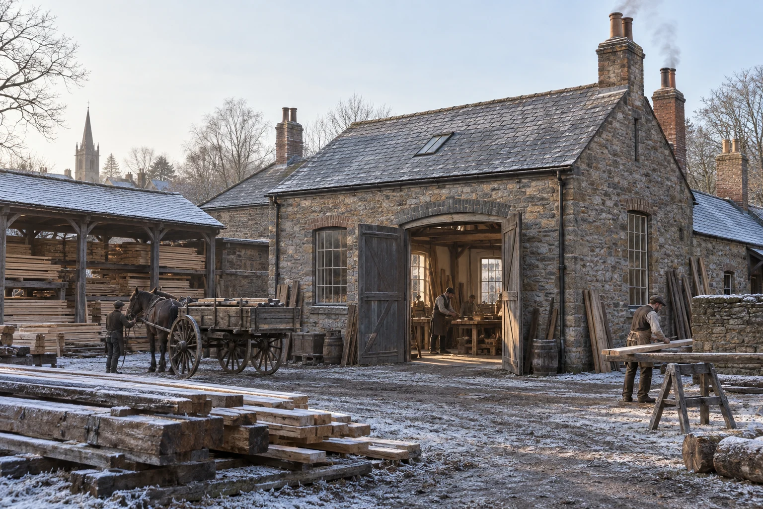 Workshops, c. 1898; AI-generated historical interpretation set in Britain.