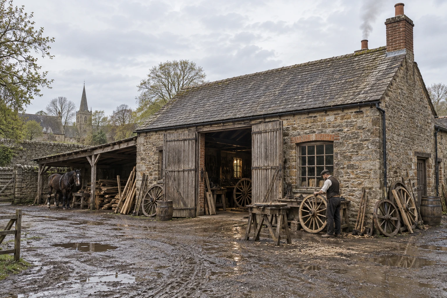 Workshops, c. 1891; AI-generated historical interpretation set in Britain.