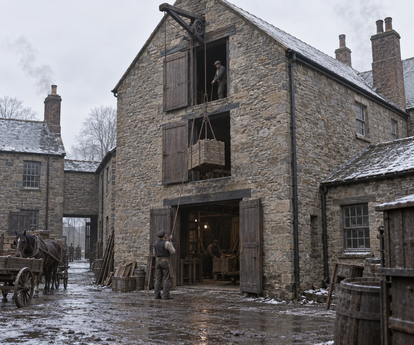 Workshops, c. 1888; AI-generated historical interpretation set in Britain.