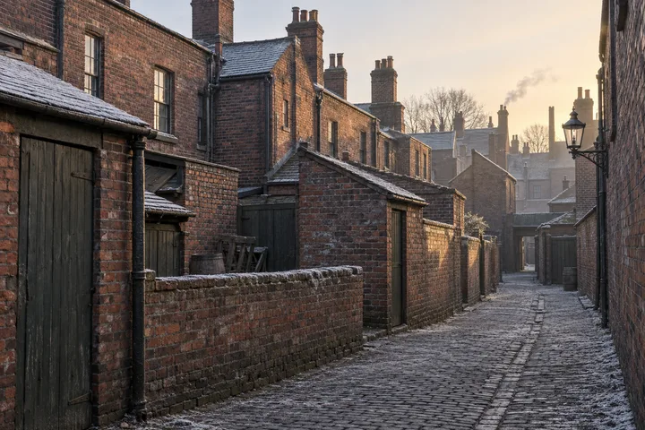 Back Streets & Courts, c. 1910; AI-generated historical interpretation set in Britain.