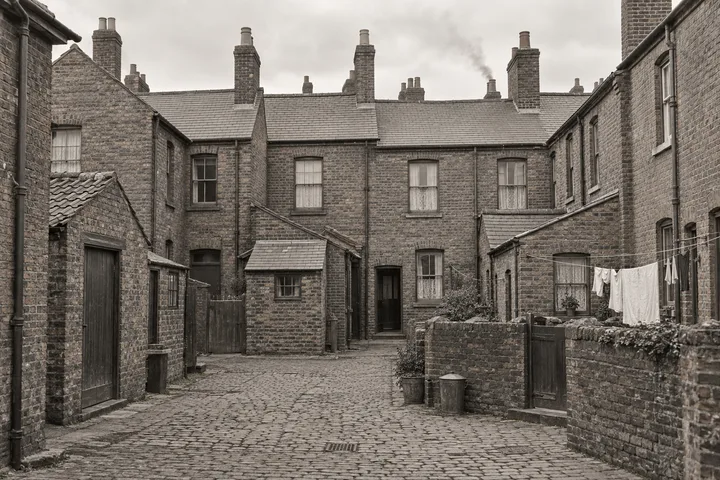 Back Streets & Courts, c. 1910; AI-generated historical interpretation set in Britain.