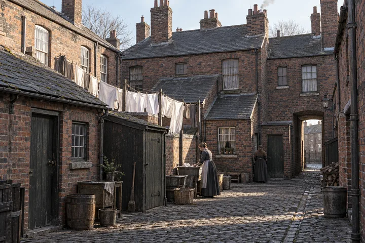 Back Streets & Courts, c. 1887; AI-generated historical interpretation set in Britain.